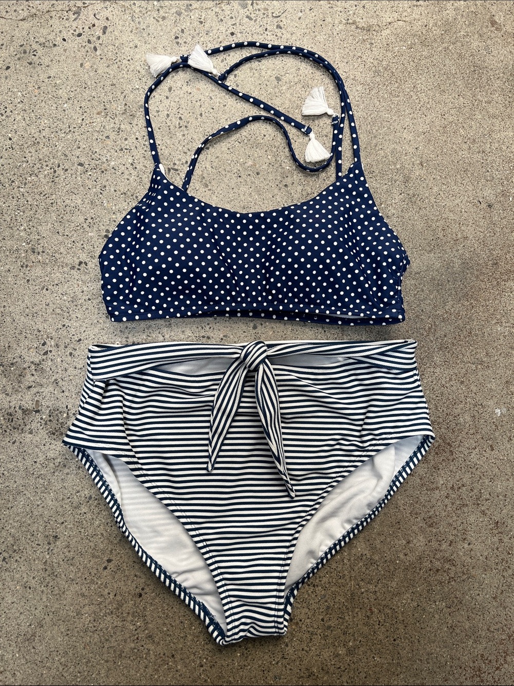 Navy Polka Dot & Stripe Two-Piece Swim Set